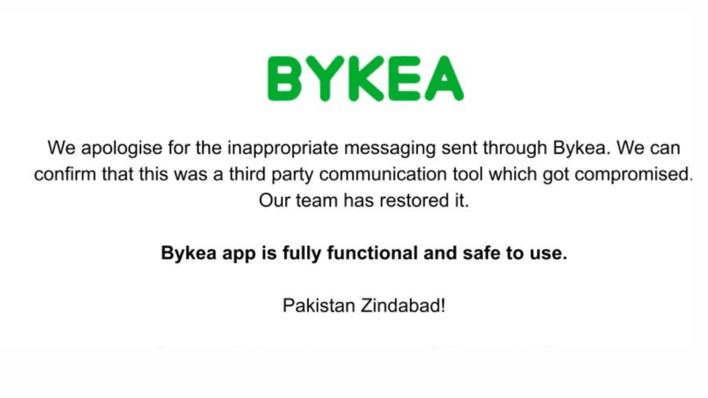 Bykea swiftly issued a statement expressing apologies 